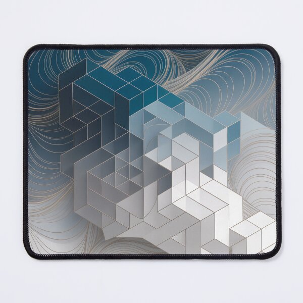 Item preview, Minimalist Abstract Blue Gray Geometric Cube Pattern Waves designed and sold by LEILA ART SPACE.