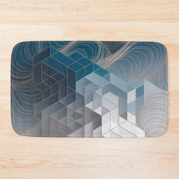 Item preview, Minimalist Abstract Blue Gray Geometric Cube Pattern Waves designed and sold by LEILA ART SPACE.