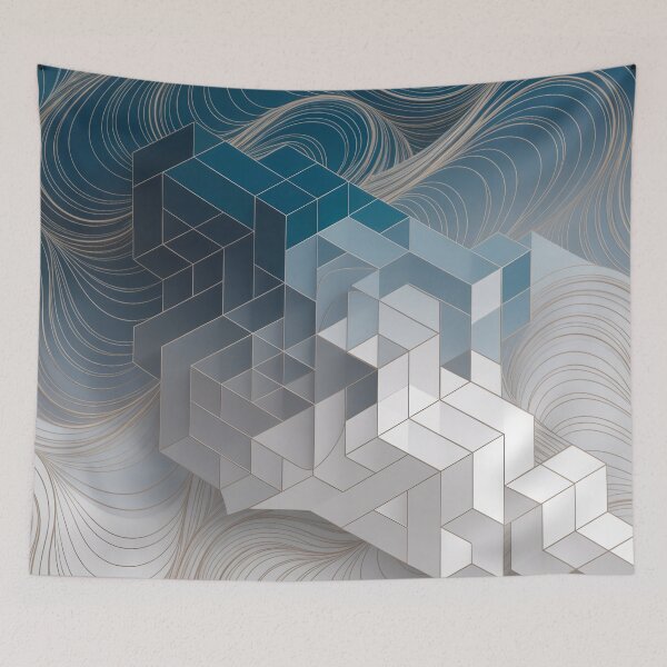 Item preview, Minimalist Abstract Blue Gray Geometric Cube Pattern Waves designed and sold by LEILA ART SPACE.