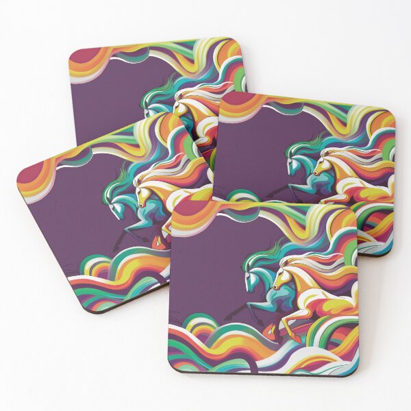 Item preview, Running Horses – Rainbow Wave Abstract – Colourful Equine Art designed and sold by Scribbles on the Farm.