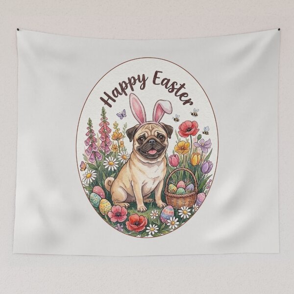 Item preview, Funny Pug Happy Easter Egg Bunny Mom Dad Kids designed and sold by FurryHavenPH.