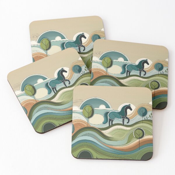 Item preview, Modern Landscape Horse – Mid Century Style – Abstract Countryside Art designed and sold by Scribbles on the Farm.