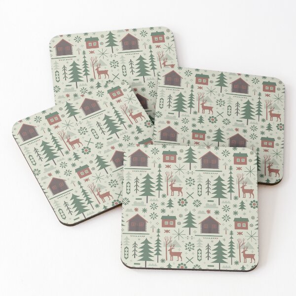 Item preview, Cozy Scandinavian Winter Seamless Pattern – Cabins, Reindeer & Pine Trees designed and sold by Midnight Veil Designs.
