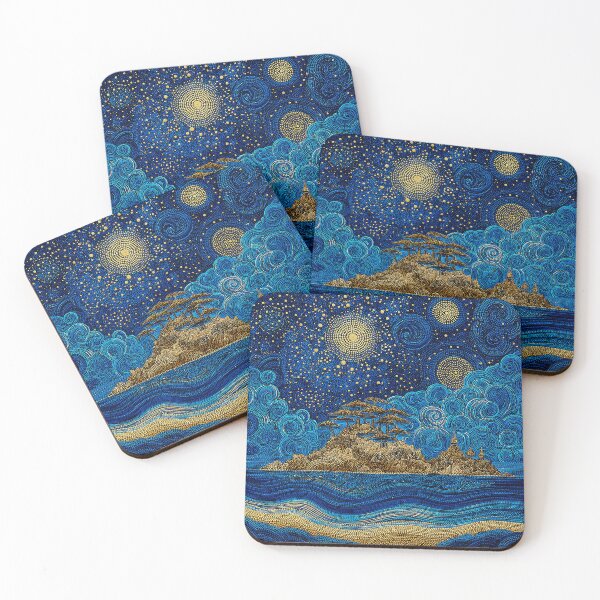 Item preview, Ocean Scene at Night with Golden Stars and Planets designed and sold by Neika Shimm Designs.