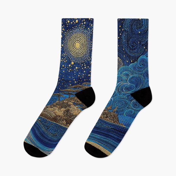 Item preview, Ocean Scene at Night with Golden Stars and Planets designed and sold by Neika Shimm Designs.
