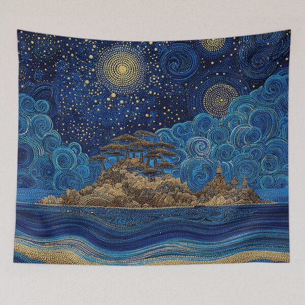 Item preview, Ocean Scene at Night with Golden Stars and Planets designed and sold by Neika Shimm Designs.