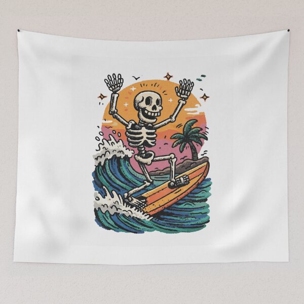 Item preview, Funny Skeleton Surfing Beach Summer Ocean Waves Retro Sunset designed and sold by Region.