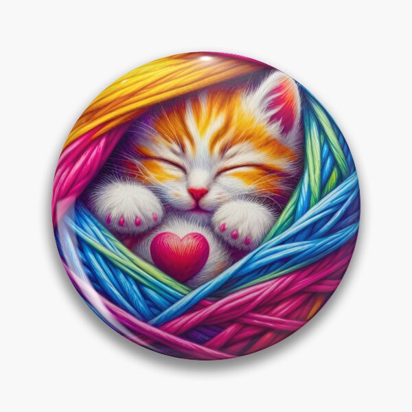 Item preview, Sleeping Kitten in Rainbow Yarn Ball - Cute Cat Art designed and sold by Good Vibes .
