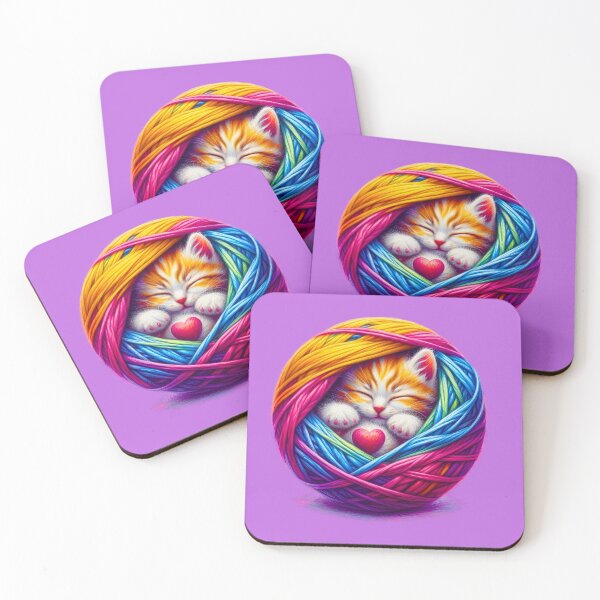 Item preview, Sleeping Kitten in Rainbow Yarn Ball - Cute Cat Art designed and sold by Good Vibes .