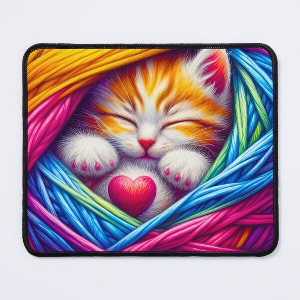 Item preview, Sleeping Kitten in Rainbow Yarn Ball - Cute Cat Art designed and sold by Good Vibes .