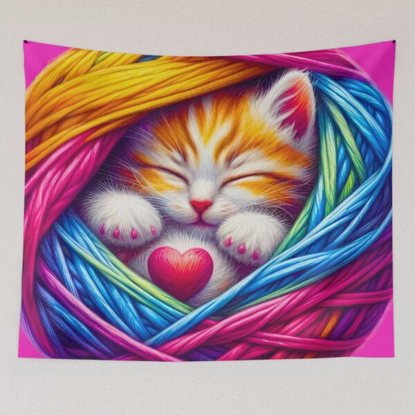 Item preview, Sleeping Kitten in Rainbow Yarn Ball - Cute Cat Art designed and sold by Good Vibes .