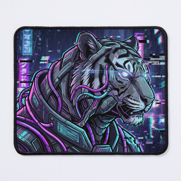 Item preview, Cyberpunk Tiger Cyborg Neon Glitch Art Futuristic Warrior designed and sold by Krfto.