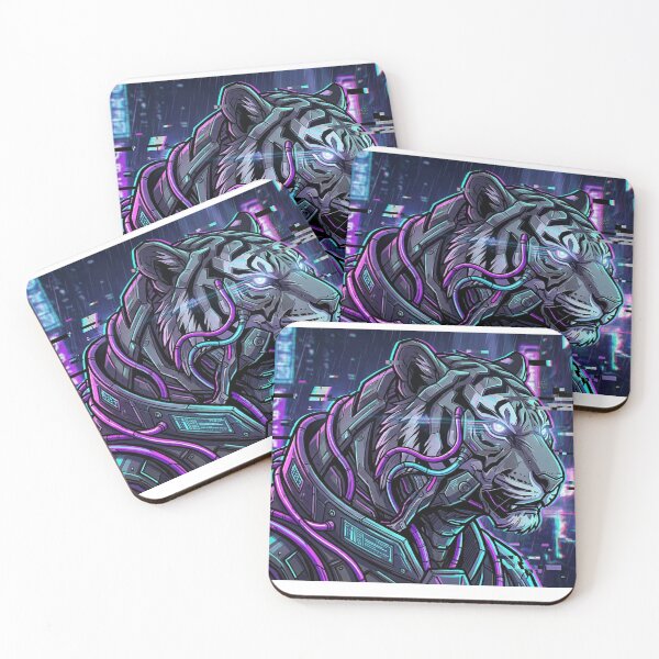 Item preview, Cyberpunk Tiger Cyborg Neon Glitch Art Futuristic Warrior designed and sold by Krfto.