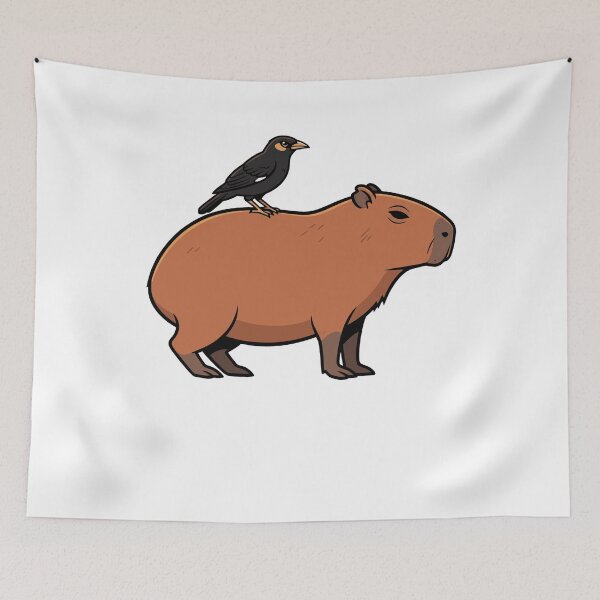 Item preview, Cute Capybara and Myna Bird Nature Cartoon designed and sold by k3rstman1.