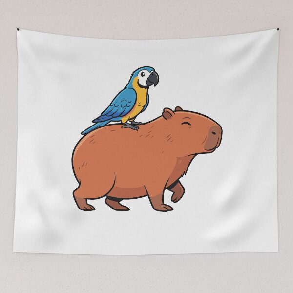 Item preview, Cute Capybara and Blue Macaw Parrot Cartoon designed and sold by k3rstman1.