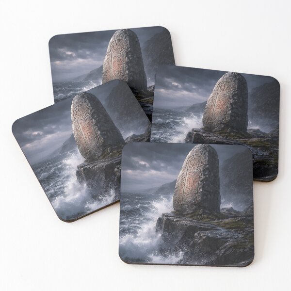 Item preview, Runestone on a stormy coast (AI generated) designed and sold by MS - AI - creative.