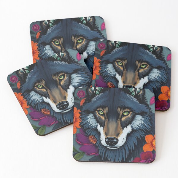 Item preview, black wolf floral designed and sold by LioTou.