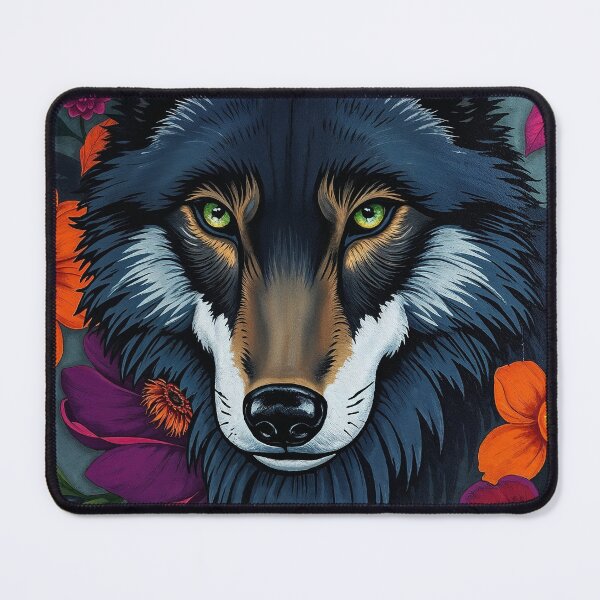 Item preview, black wolf floral designed and sold by LioTou.