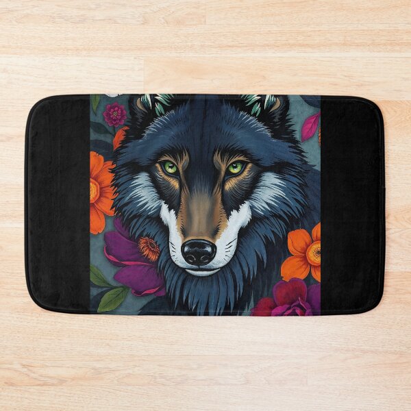 Item preview, black wolf floral designed and sold by LioTou.