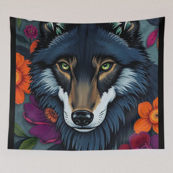 Item preview, black wolf floral designed and sold by LioTou.