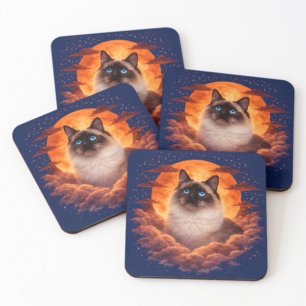 Item preview, Birman Cat Moon Art – Blue Eyes Cat Gift for Cat Mom and Dad designed and sold by PixelsPaws.