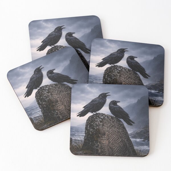 Item preview, Runestone with ravens on a stormy coast (AI generated) designed and sold by MS - AI - creative.