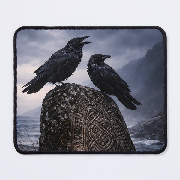 Item preview, Runestone with ravens on a stormy coast (AI generated) designed and sold by MS - AI - creative.