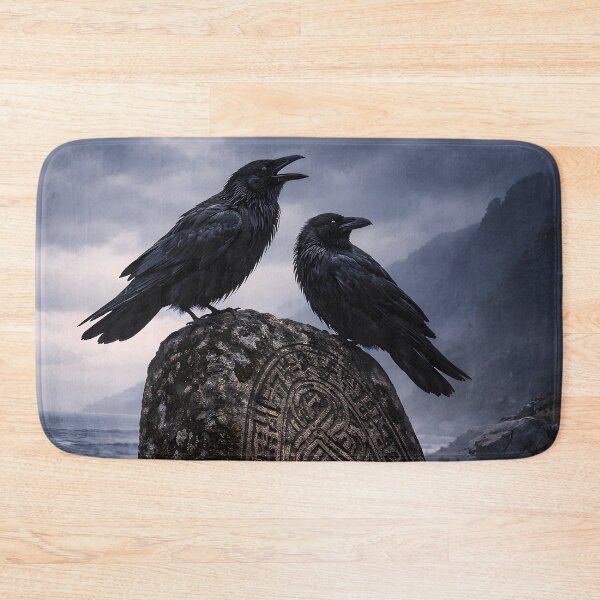 Item preview, Runestone with ravens on a stormy coast (AI generated) designed and sold by MS - AI - creative.