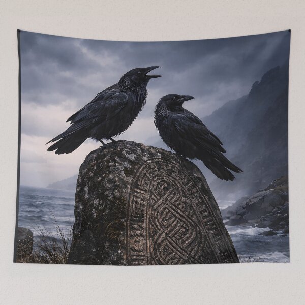 Item preview, Runestone with ravens on a stormy coast (AI generated) designed and sold by MS - AI - creative.