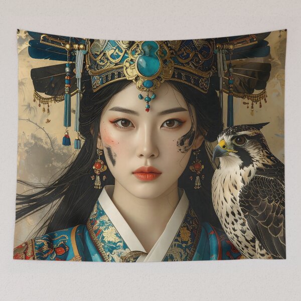 Item preview, Imperial Asian Empress — Mystical Portrait with Falcon designed and sold by Schoenenwald - Illustrations Uniques et Originales.