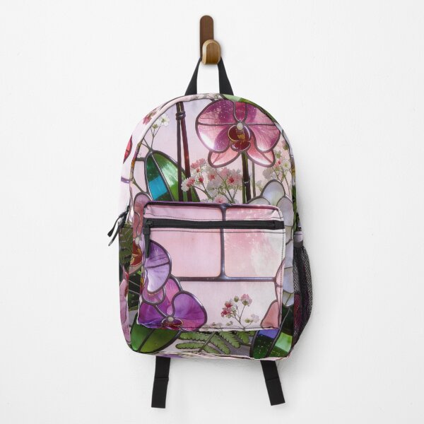 Item preview, "Stained-Glass" Look Orchids with Peeking Ginger Tabby Cat   designed and sold by ActOnyx Designs.