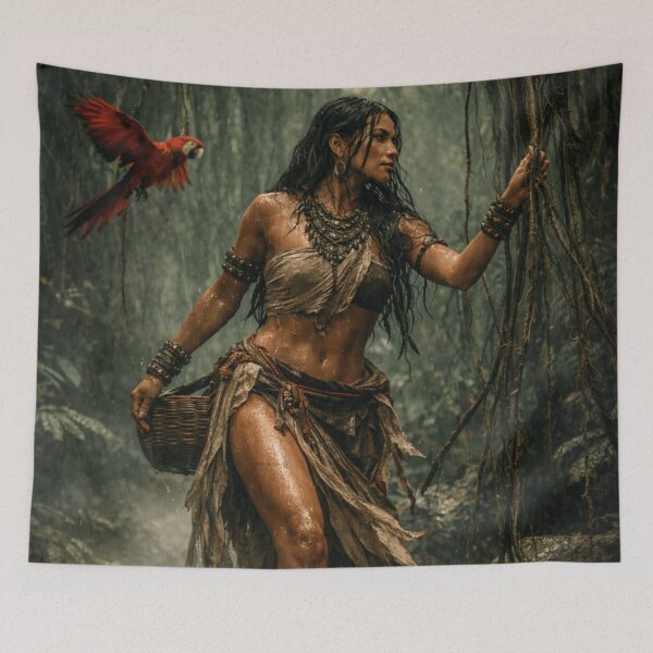 Item preview, Jungle Huntress Warrior Woman Fantasy Art Print designed and sold by INFINISHE.