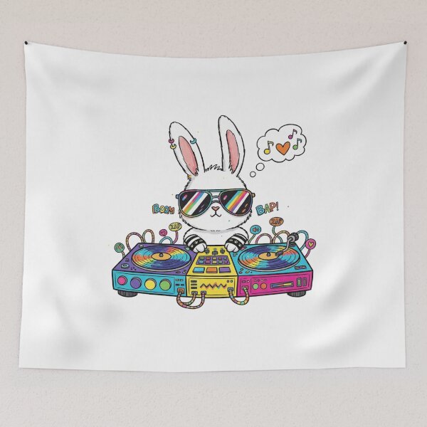 Item preview, DJ Bunny Mixing Music Rainbow Vibes designed and sold by DariaOltes.