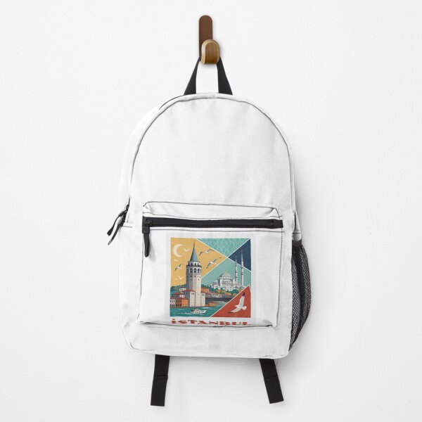 Item preview, Istanbul Retro Travel Poster - Galata Tower and Blue Mosque Geometric Art designed and sold by asliberry.