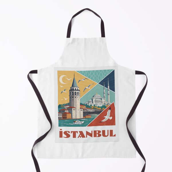 Item preview, Istanbul Retro Travel Poster - Galata Tower and Blue Mosque Geometric Art designed and sold by asliberry.
