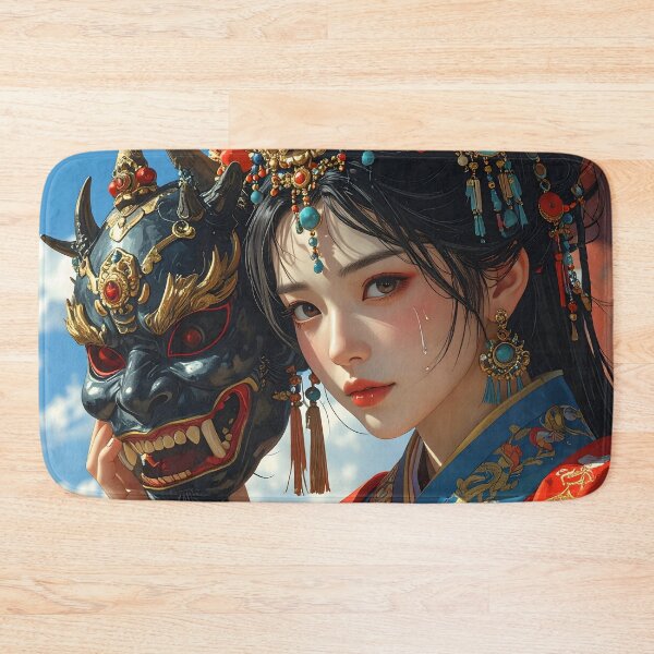 Item preview, Oni Mask Japanese Woman — Dark Aesthetic Portrait designed and sold by Schoenenwald - Illustrations Uniques et Originales.