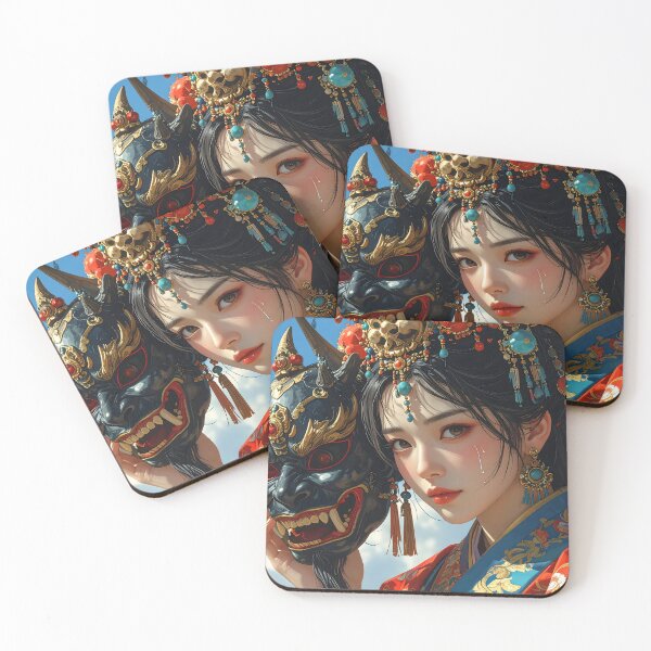 Item preview, Oni Mask Japanese Woman — Dark Aesthetic Portrait designed and sold by Schoenenwald - Illustrations Uniques et Originales.