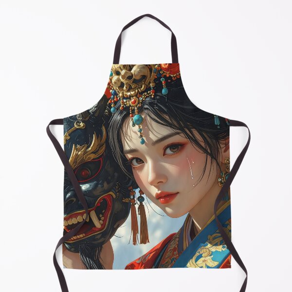 Aperçu de l'œuvre Oni Mask Japanese Woman — Dark Aesthetic Portrait créée et vendue par Schoenenwald - Illustrations Uniques et Originales.