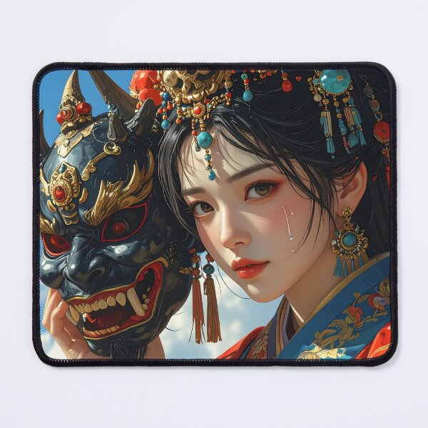 Item preview, Oni Mask Japanese Woman — Dark Aesthetic Portrait designed and sold by Schoenenwald - Illustrations Uniques et Originales.