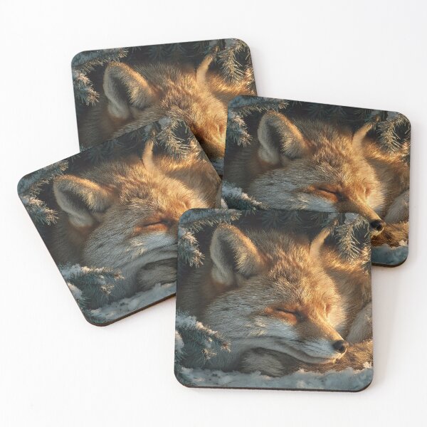 Item preview, Cozy Sleeping Red Fox in Golden Winter Snow designed and sold by EK-World.