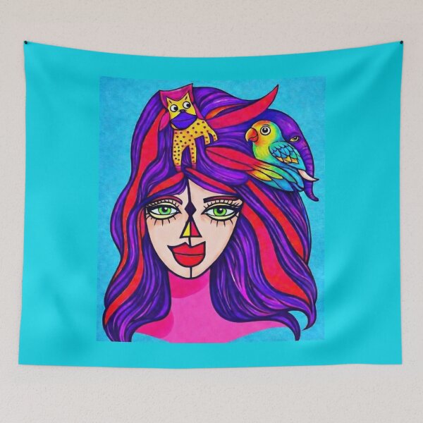 Item preview, Girl with Animals in Hair #3 designed and sold by ZunZunArt.