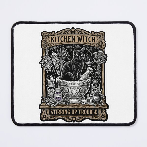 Item preview, Kitchen Witch Stirring Up Trouble Dark Woodcut Art designed and sold by EKHOAISTORE.
