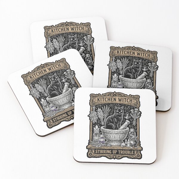 Item preview, Kitchen Witch Stirring Up Trouble Dark Woodcut Art designed and sold by EKHOAISTORE.
