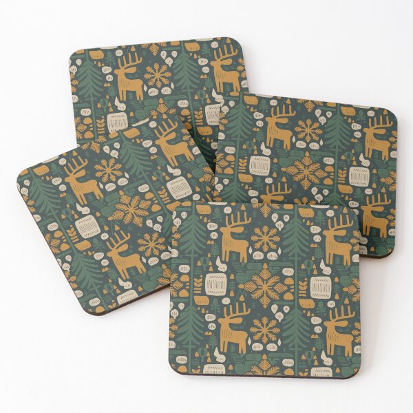 Item preview, Cozy Nordic Winter Seamless Pattern – Moose, Snowflakes & Pine Trees designed and sold by Midnight Veil Designs.