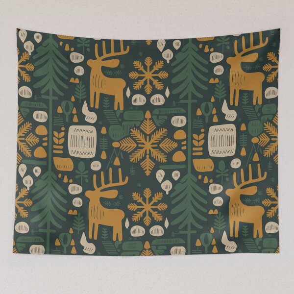 Item preview, Cozy Nordic Winter Seamless Pattern – Moose, Snowflakes & Pine Trees designed and sold by Midnight Veil Designs.