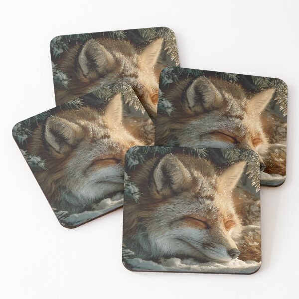 Item preview, Snow-Dusted Sleeping Red Fox in Magical Golden Winter Glow designed and sold by EK-World.