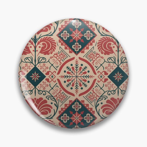 Item preview, Traditional Scandinavian Folk Art Seamless Pattern – Red & Teal Rosemaling designed and sold by Midnight Veil Designs.