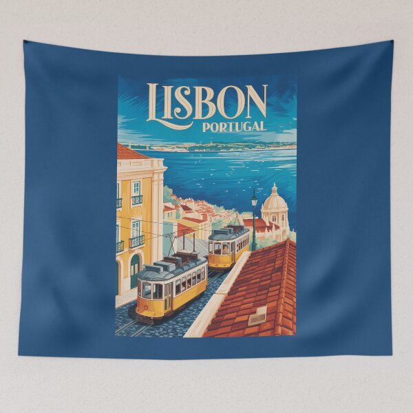 Item preview, Lisbon Portugal Skyline Illustration Travel Art Vintage designed and sold by KrisSidDesigns.