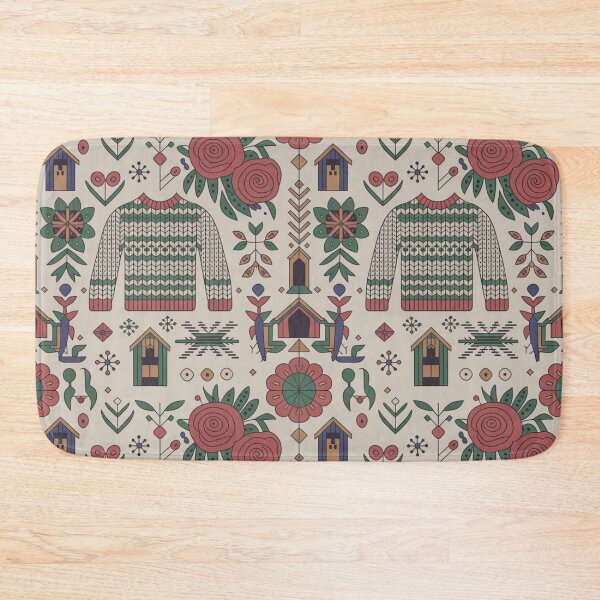 Item preview, Cozy Scandinavian Folk Sweater Seamless Pattern – Knitwear, Birdhouses & Rosemaling Flowers designed and sold by Midnight Veil Designs.
