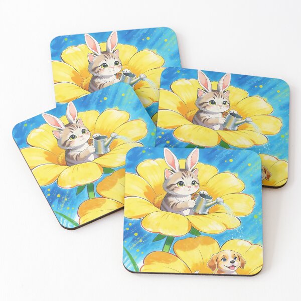 Item preview, Kitten in Bunny Ears and Puppy in Large Flowers designed and sold by M-Y-A-R-T-.